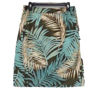 Vintage NINE & Company Womens Mini Skirt Size 8 Blue Brown Leaf Print Casual